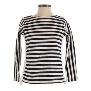 Anthropologie Pepin Mariner Stripe Sweater S Navy White Crochet Fringe Pullover